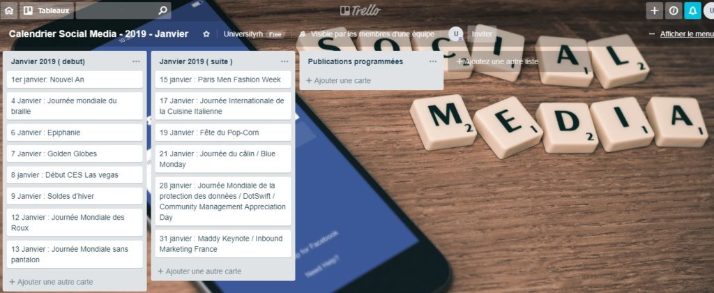 Calendrier Social Media - 2019 - Janvier