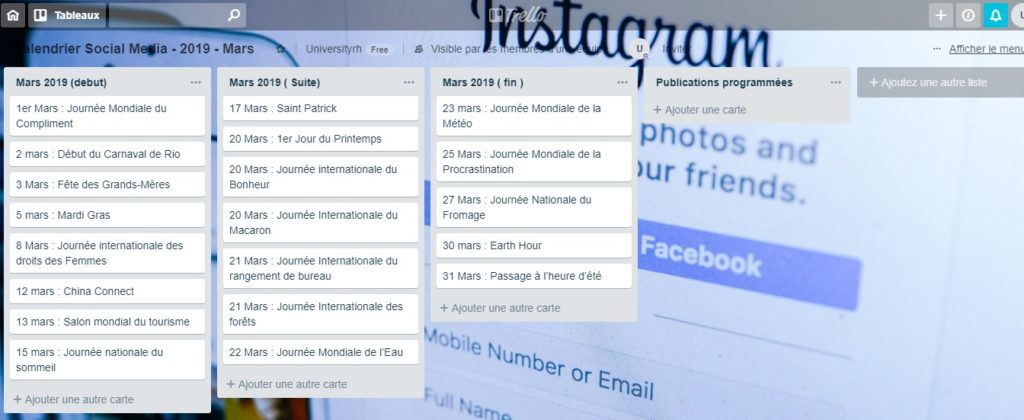 Calendrier Social Media - 2019 - Mars