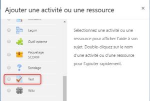 Sur Moodlecloud-ajouter une activite Test