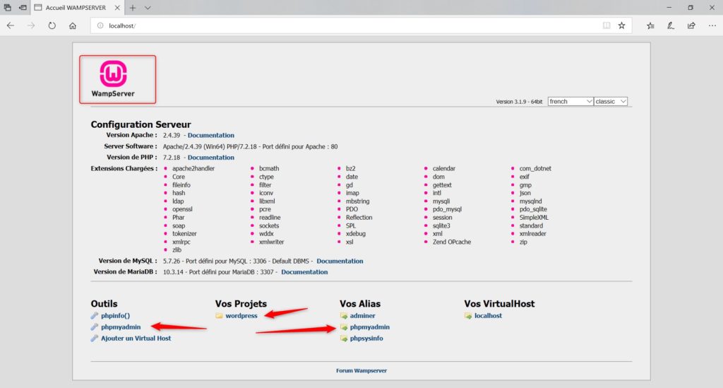 localhost - wampserver - etape 1 