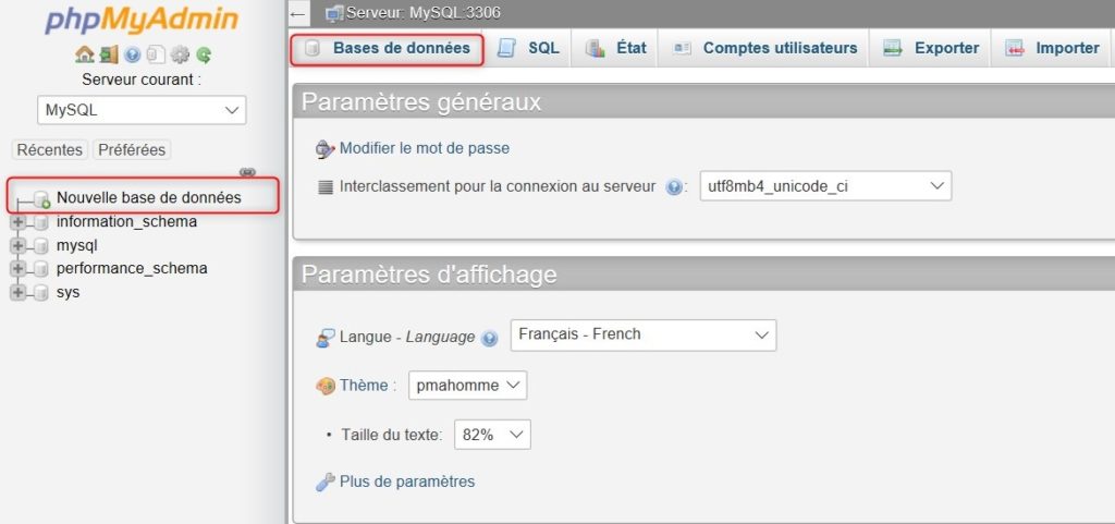 phpmyadmin pour créer votre base de données - etape 2