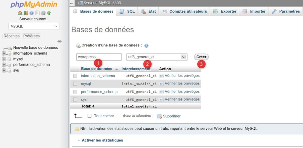 phpmyadmin pour créer votre base de données - etape 3