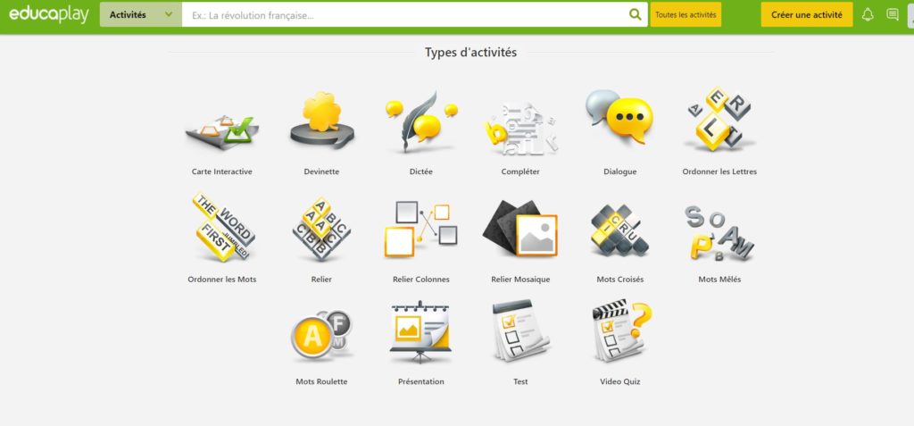 Panorama des 16 types d’exercices sur Educaplay