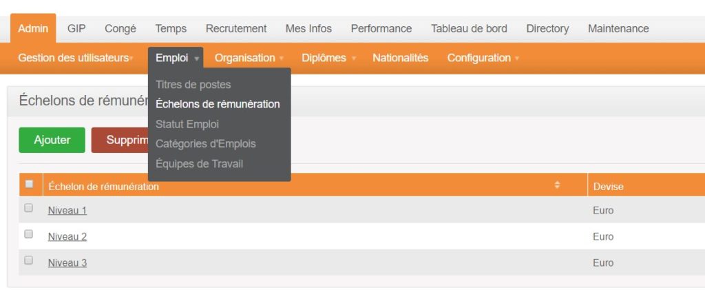 orangeHRM - echelon - remuneration