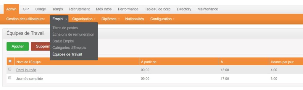 orangeHRM - equipes - de - travail