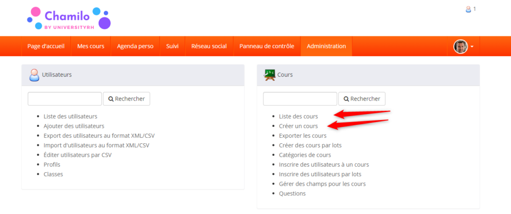chamilo - reelearn - creer un cours à partir de listes de cours