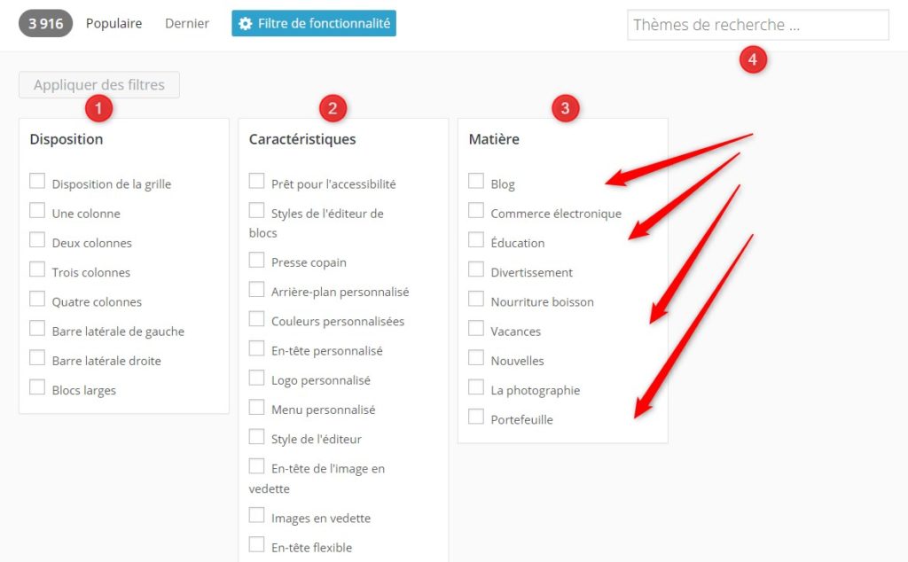 wordpress-theme-filtre de fonctionnalités