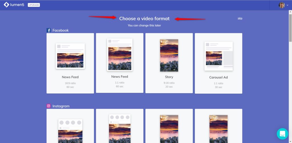 Créer une vidéo animée avec Lumen5 - format de la video