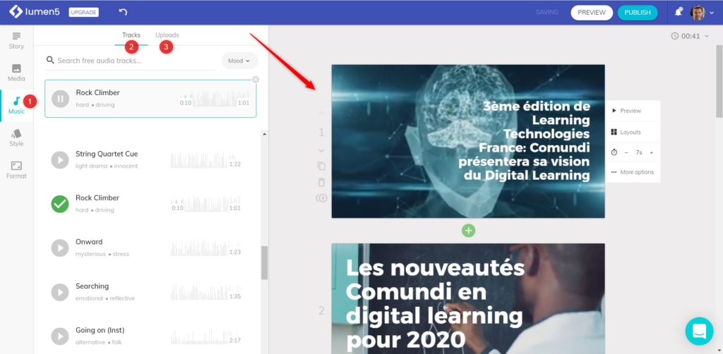 Créer une vidéo animée avec Lumen5 - partie Music